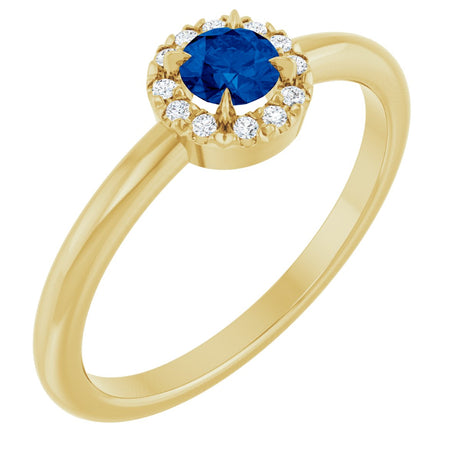 14K Gold Emerald Natural Blue Sapphire Halo-Style Ring - Yellow Gold
