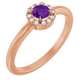 14K Gold Emerald Natural Amethyst Halo-Style Ring - Rose Gold