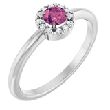 14K Gold Emerald Natural Pink Tourmaline Halo-Style Ring - White Gold