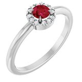 Platinum Emerald Natural Ruby Halo-Style Ring