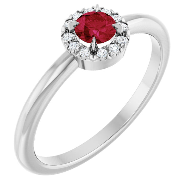 Platinum Emerald Natural Ruby Halo-Style Ring