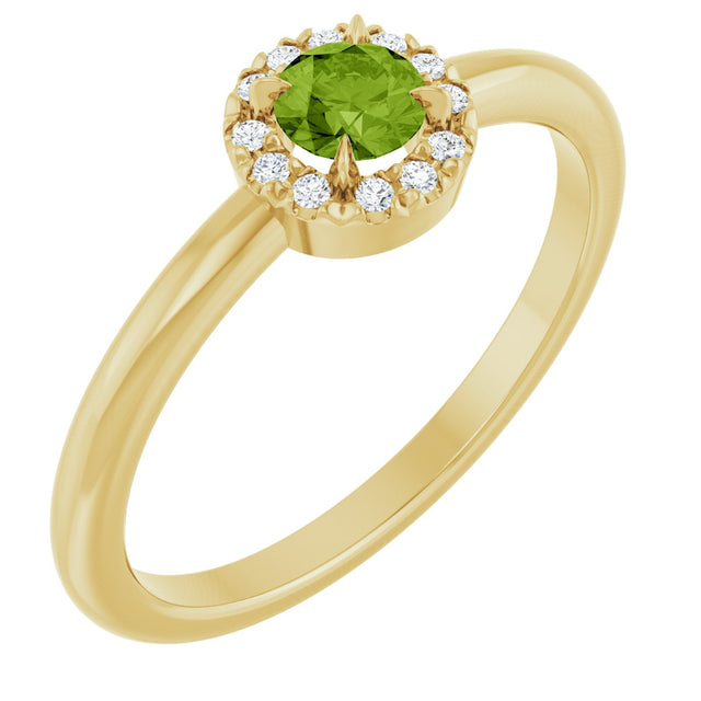 14K Gold Emerald Natural Peridot Halo-Style Ring - Yellow Gold