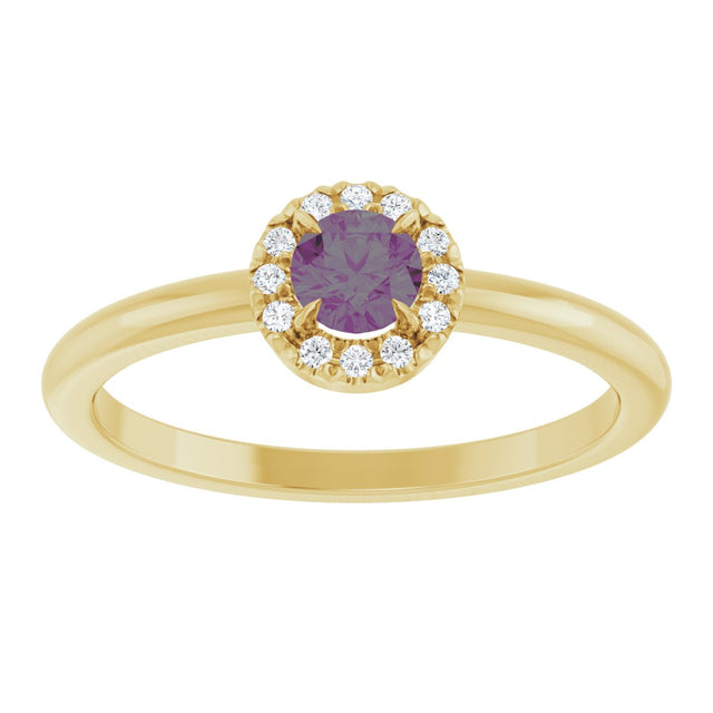 14K Gold Emerald Lab-Grown Alexandrite Halo-Style Ring - Yellow Gold - view 3