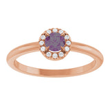 14K Gold Emerald Lab-Grown Alexandrite Halo-Style Ring - Rose Gold - view 3