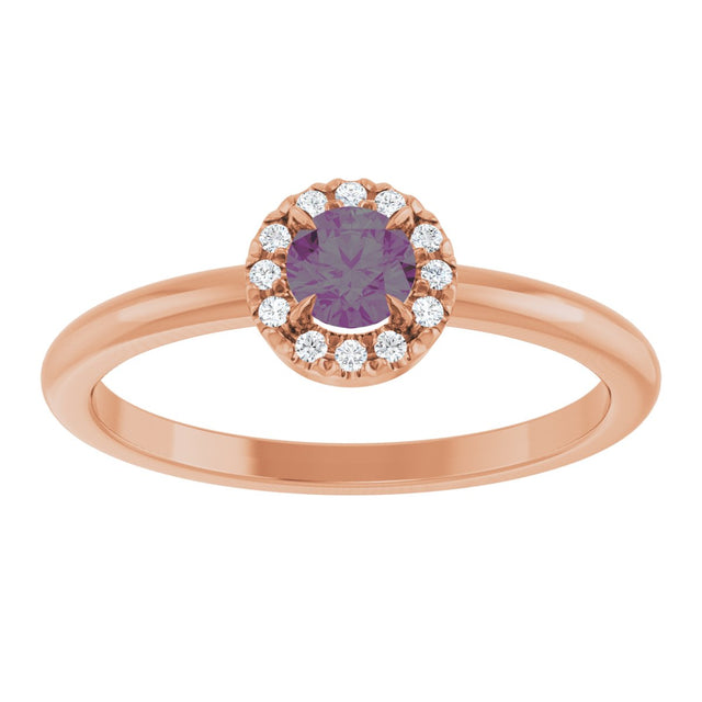 14K Gold Emerald Lab-Grown Alexandrite Halo-Style Ring - Rose Gold - view 3