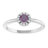 14K Gold Emerald Lab-Grown Alexandrite Halo-Style Ring - White Gold - view 3