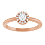 14K Gold Emerald Natural White Sapphire Halo-Style Ring - Rose Gold - view 3