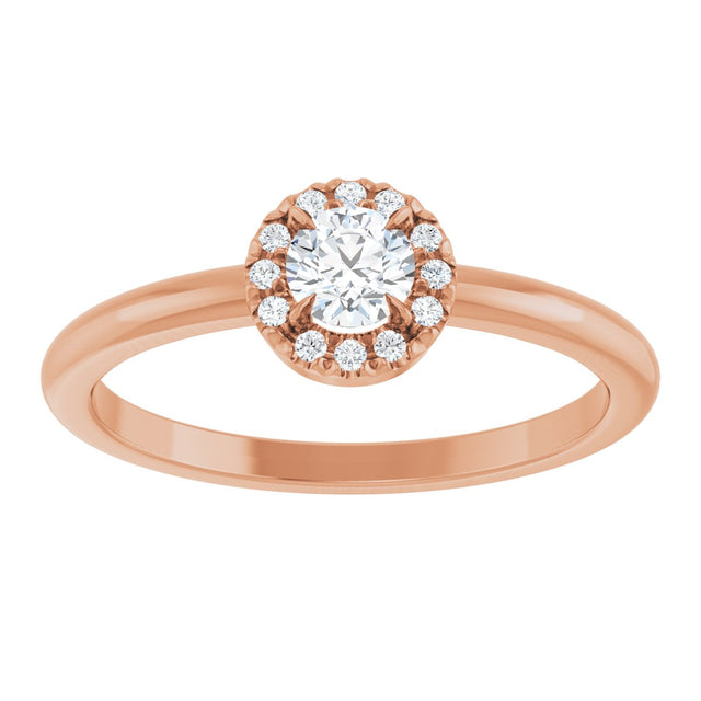 14K Gold Emerald Natural White Sapphire Halo-Style Ring - Rose Gold - view 3