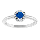 14K Gold Emerald Lab-Grown Blue Sapphire Halo-Style Ring - White Gold - view 3