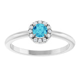 14K Gold Emerald Natural Blue Zircon Halo-Style Ring - White Gold - view 3