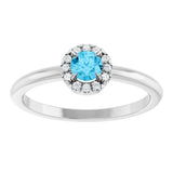 14K Gold Emerald Natural Aquamarine Halo-Style Ring - White Gold - view 3