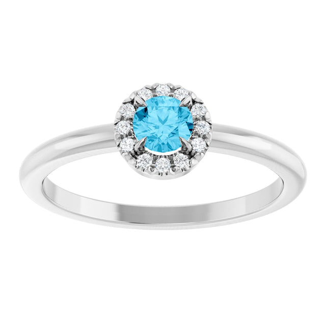 14K Gold Emerald Natural Aquamarine Halo-Style Ring - White Gold - view 3