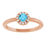 14K Gold Emerald Natural Aquamarine Halo-Style Ring - Rose Gold - view 3
