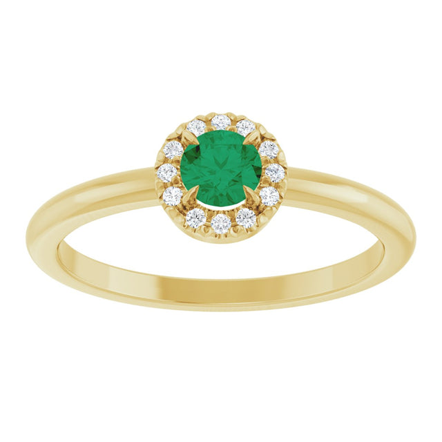 14K Gold Emerald Lab-Grown Emerald Halo-Style Ring - Yellow Gold - view 3