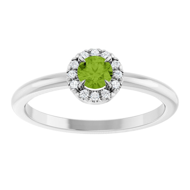 14K Gold Emerald Natural Peridot Halo-Style Ring - White Gold - view 3
