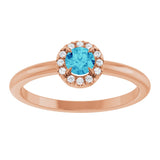14K Gold Emerald Natural Blue Zircon Halo-Style Ring - Rose Gold - view 3