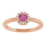 14K Gold Emerald Natural Pink Tourmaline Halo-Style Ring - Rose Gold - view 3