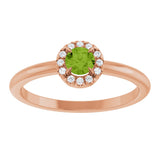 14K Gold Emerald Natural Peridot Halo-Style Ring - Rose Gold - view 3