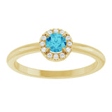 14K Gold Emerald Natural Blue Zircon Halo-Style Ring - Yellow Gold - view 3