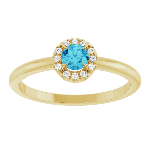 14K Gold Emerald Natural Blue Zircon Halo-Style Ring - Yellow Gold - view 3