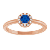 14K Gold Emerald Lab-Grown Blue Sapphire Halo-Style Ring - Rose Gold - view 3
