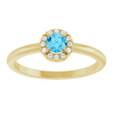 14K Gold Emerald Natural Aquamarine Halo-Style Ring - Yellow Gold - view 3
