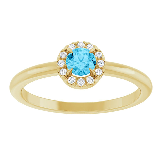14K Gold Emerald Natural Aquamarine Halo-Style Ring - Yellow Gold - view 3