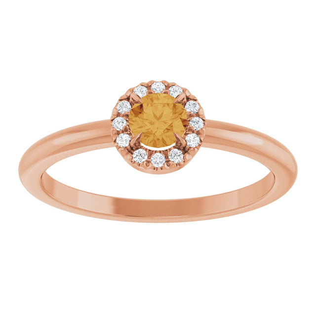 14K Gold Emerald Natural Citrine Halo-Style Ring - Rose Gold - view 3