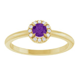 14K Gold Emerald Natural Amethyst Halo-Style Ring - Yellow Gold - view 3