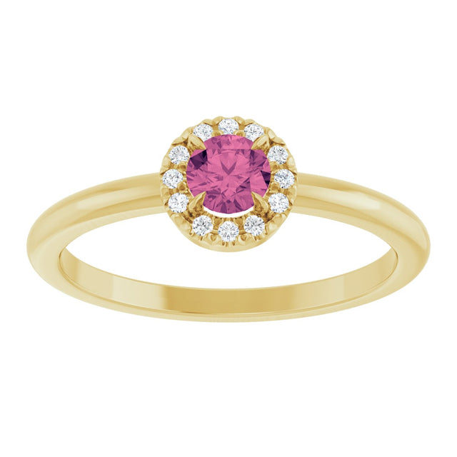 14K Gold Emerald Natural Pink Tourmaline Halo-Style Ring - Yellow Gold - view 3