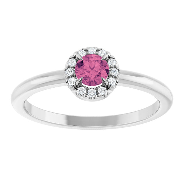 Platinum Emerald Natural Pink Tourmaline Halo-Style Ring - view 3