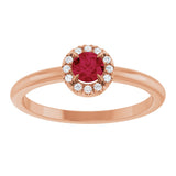 14K Gold Emerald Lab-Grown Ruby Halo-Style Ring - Rose Gold - view 3
