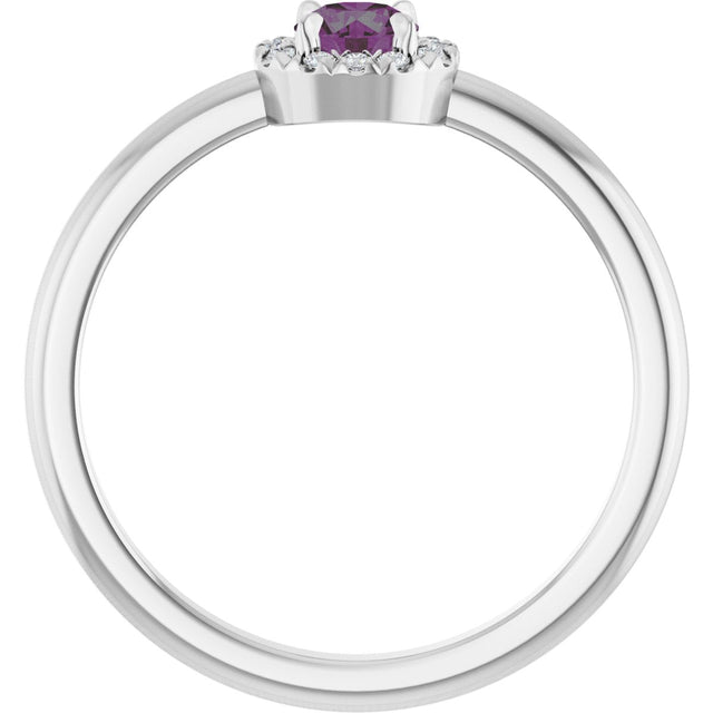 14K Gold Emerald Lab-Grown Alexandrite Halo-Style Ring - White Gold - view 2