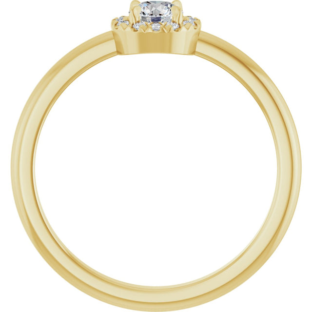 14K Gold Emerald Natural White Sapphire Halo-Style Ring - Yellow Gold - view 2