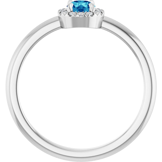 Platinum Emerald Natural Blue Zircon Halo-Style Ring - view 2