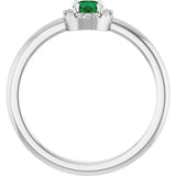14K Gold Emerald Lab-Grown Emerald Halo-Style Ring - White Gold - view 2