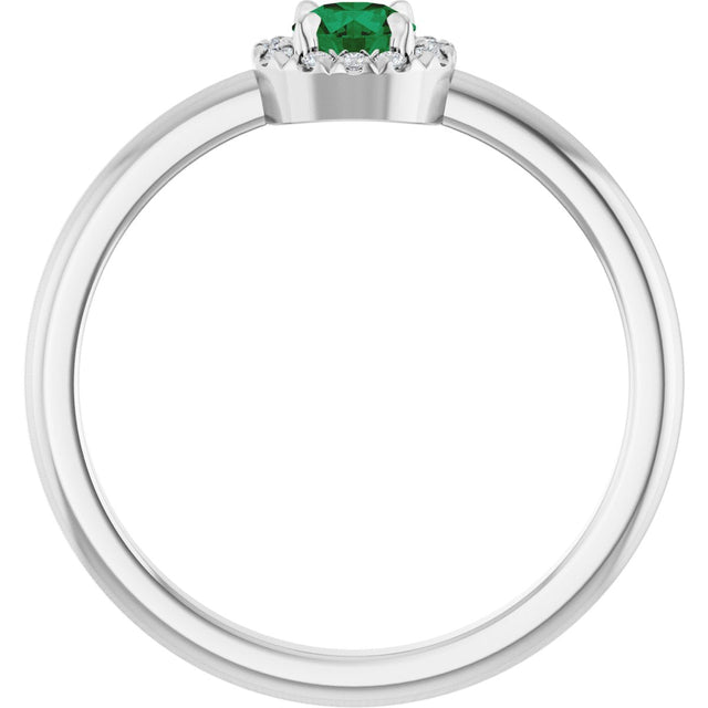 14K Gold Emerald Lab-Grown Emerald Halo-Style Ring - White Gold - view 2