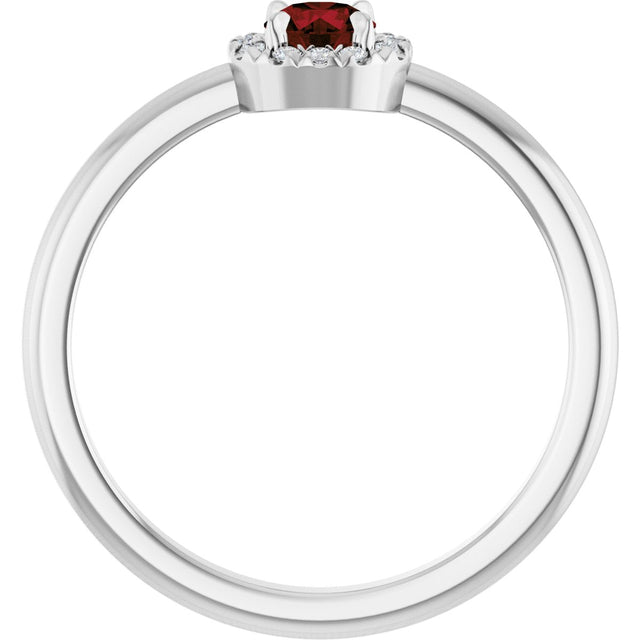 14K Gold Emerald Natural Mozambique Garnet Halo-Style Ring - White Gold - view 2