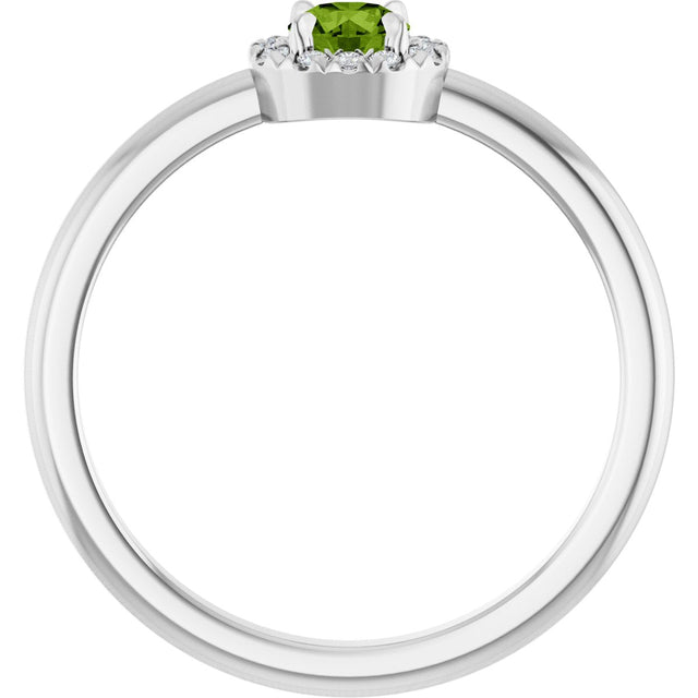 Platinum Emerald Natural Peridot Halo-Style Ring - view 2