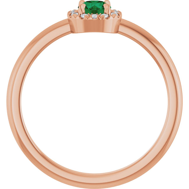 14K Gold Emerald Lab-Grown Emerald Halo-Style Ring - Rose Gold - view 2