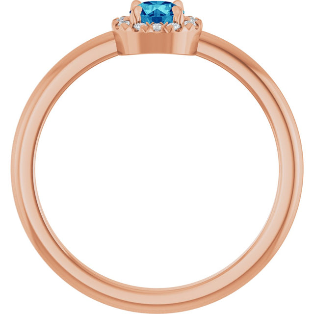 14K Gold Emerald Natural Blue Zircon Halo-Style Ring - Rose Gold - view 2