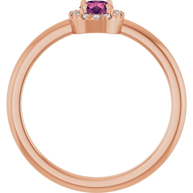 14K Gold Emerald Natural Pink Tourmaline Halo-Style Ring - Rose Gold - view 2