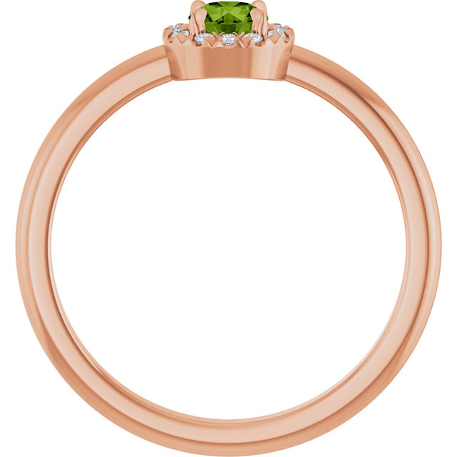 14K Gold Emerald Natural Peridot Halo-Style Ring - Rose Gold - view 2