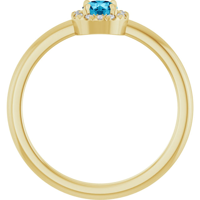 14K Gold Emerald Natural Aquamarine Halo-Style Ring - Yellow Gold - view 2