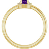 14K Gold Emerald Natural Amethyst Halo-Style Ring - Yellow Gold - view 2