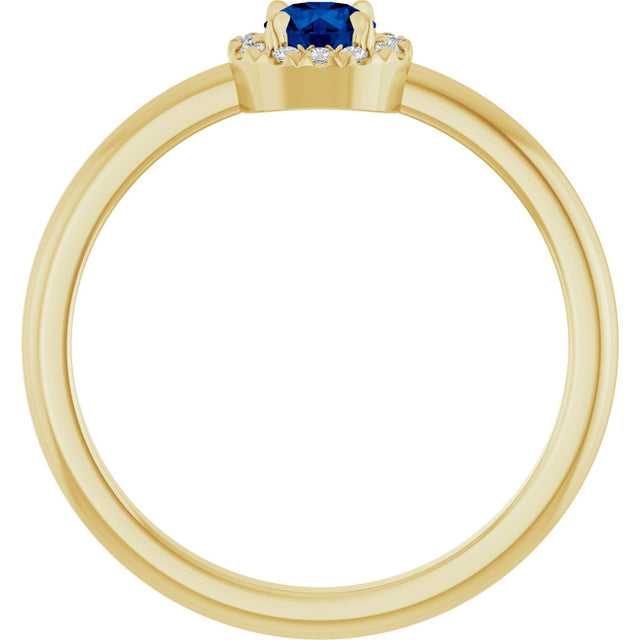 14K Gold Emerald Natural Blue Sapphire Halo-Style Ring - Yellow Gold - view 2