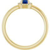 14K Gold Emerald Lab-Grown Blue Sapphire Halo-Style Ring - Yellow Gold - view 2