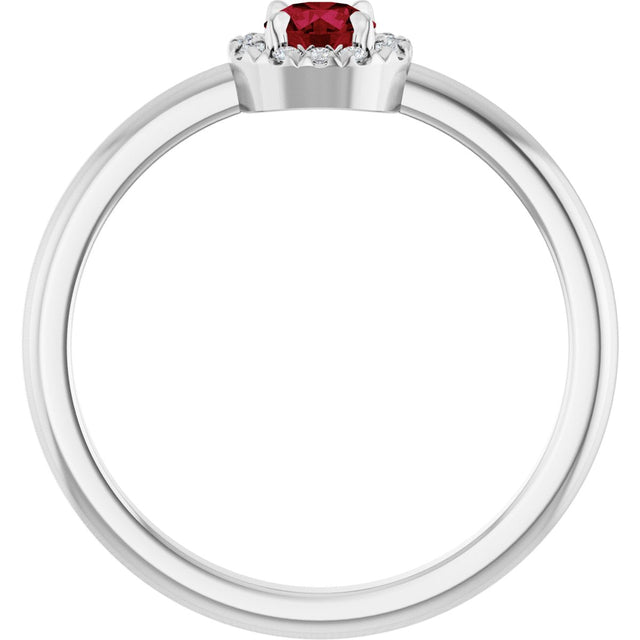 14K Gold Emerald Natural Ruby Halo-Style Ring - White Gold - view 2