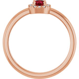14K Gold Emerald Lab-Grown Ruby Halo-Style Ring - Rose Gold - view 2