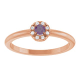 14K Gold Emerald Lab-Grown Alexandrite Halo-Style Ring - Rose Gold - view 3